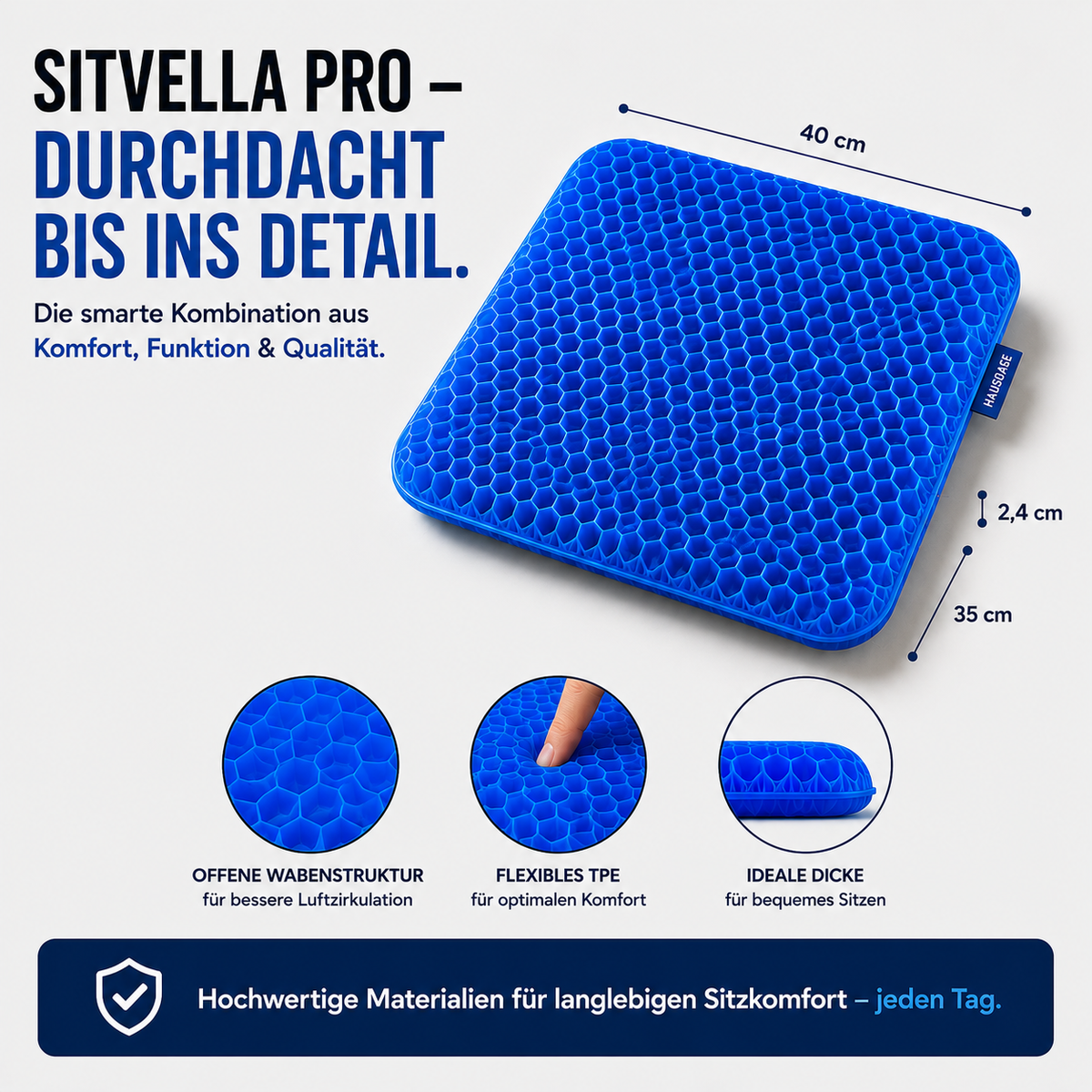 Sitvella Pro – Atmungsaktives Waben-Sitzkissen für mehr Sitzkomfort
