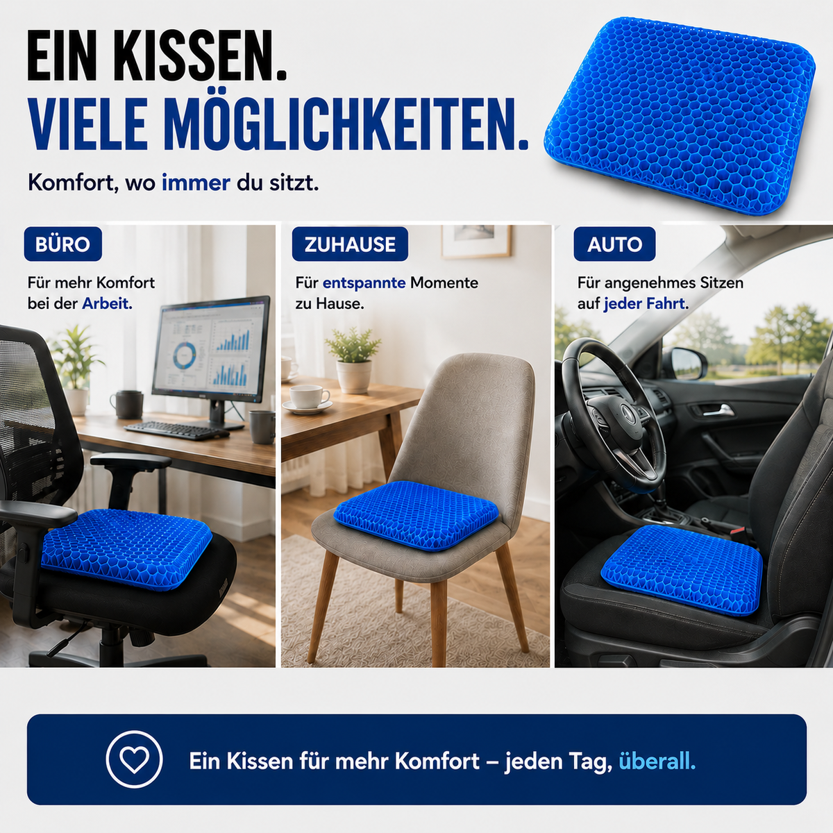 Sitvella Pro – Atmungsaktives Waben-Sitzkissen für mehr Sitzkomfort