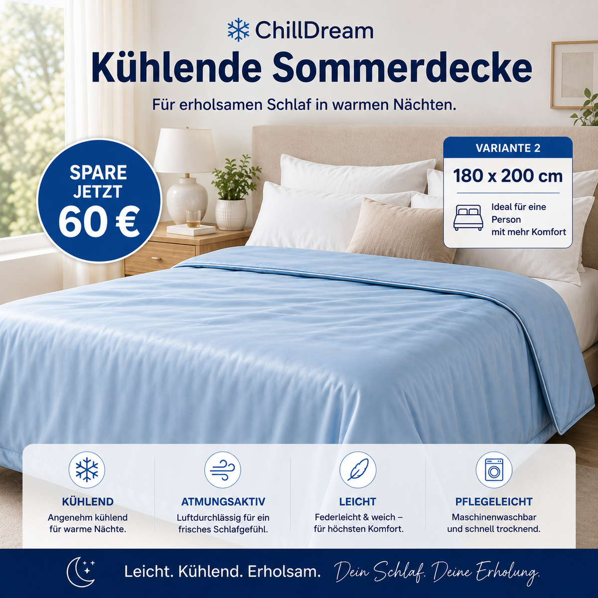 ChillDream Kühlende Sommerdecke – Erholsam schlafen ohne Schwitzen