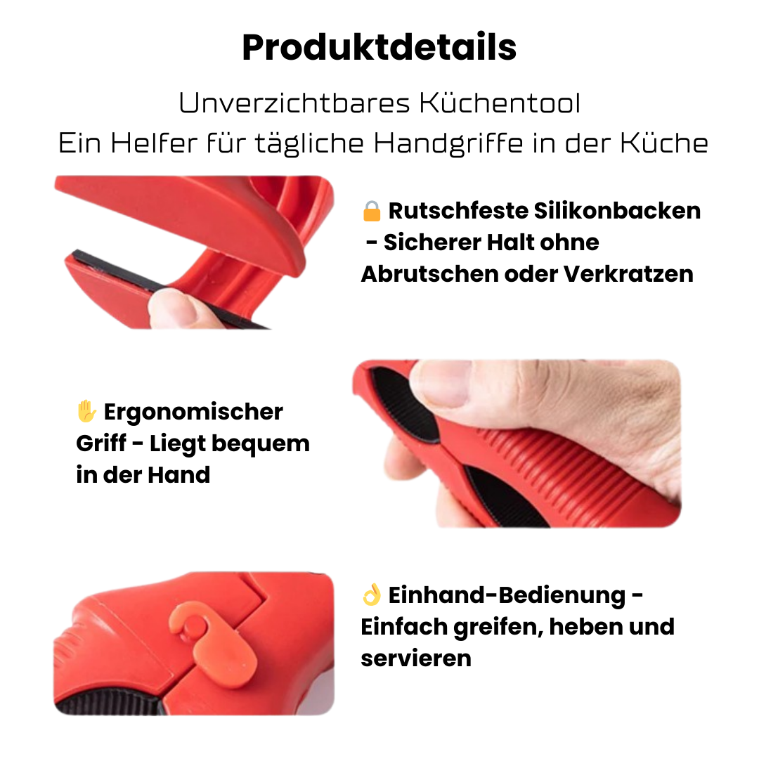 HeatGrip Pro 3‑in‑1 Silikon‑Küchenklemme – Sicher greifen, clever servieren