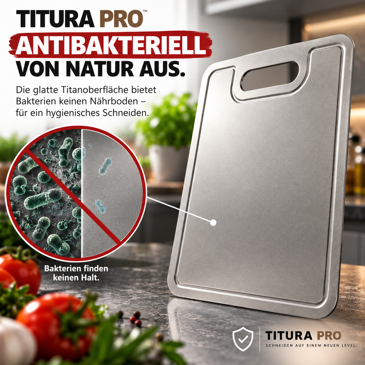 Titura Pro Titan-Schneidebrett – Sauber schneiden. Einfach reinigen.
