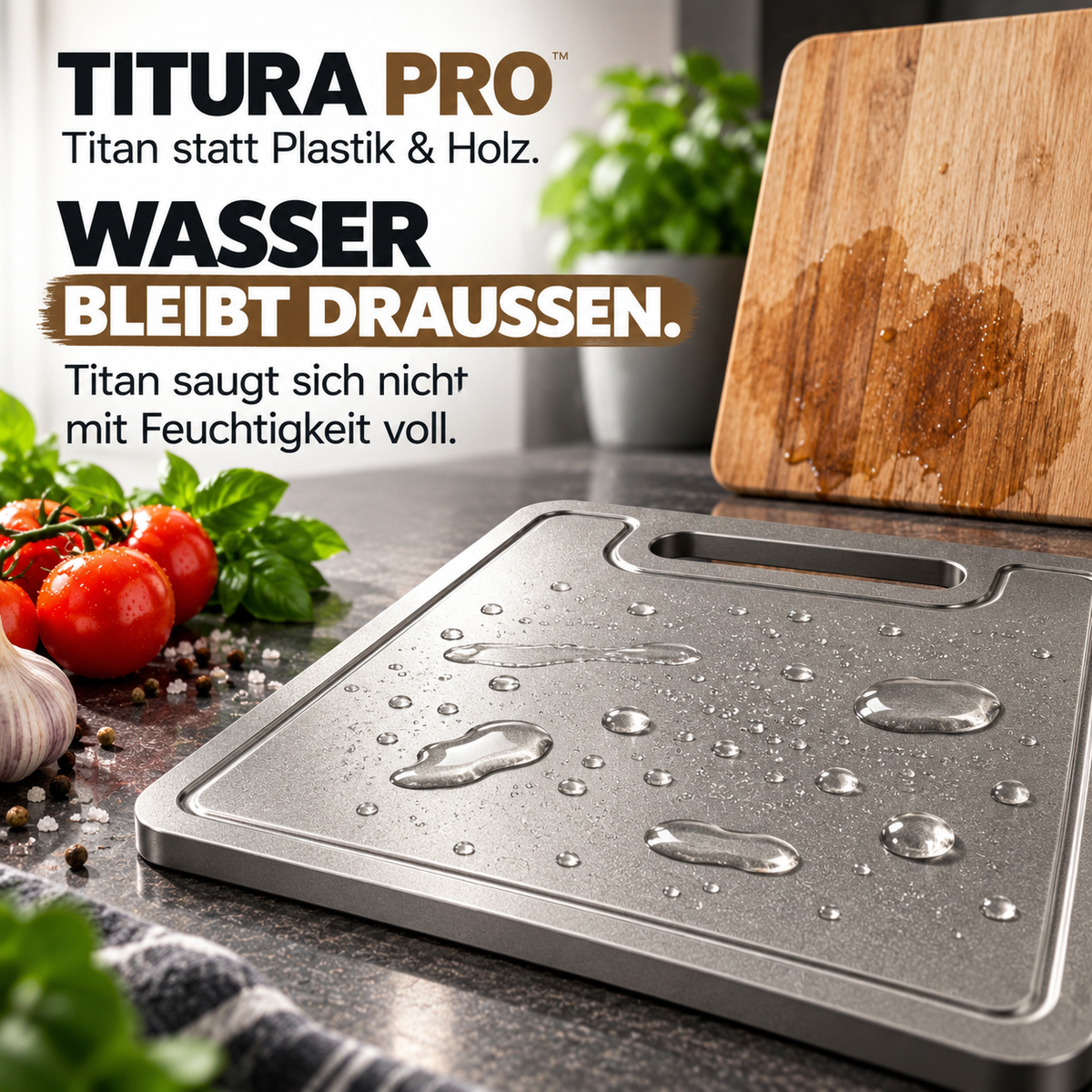 Titura Pro Titan-Schneidebrett – Sauber schneiden. Einfach reinigen.