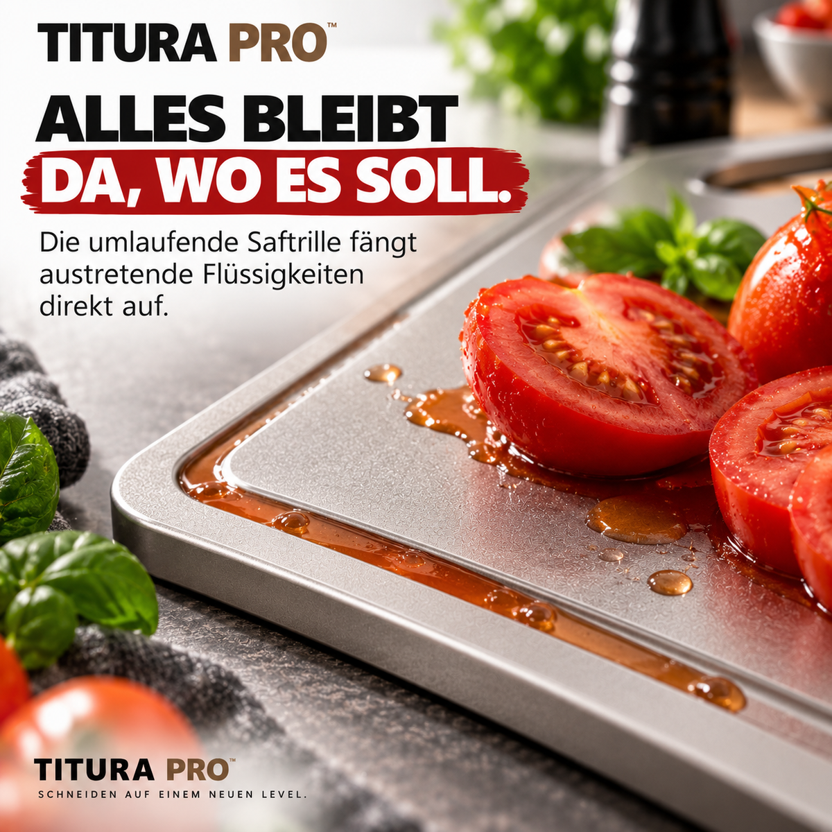 Titura Pro Titan-Schneidebrett – Sauber schneiden. Einfach reinigen.