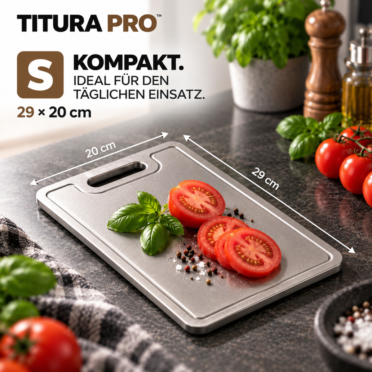 Titura Pro Titan-Schneidebrett – Sauber schneiden. Einfach reinigen.