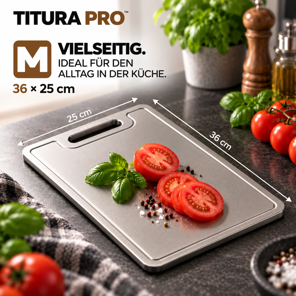 Titura Pro Titan-Schneidebrett – Sauber schneiden. Einfach reinigen.