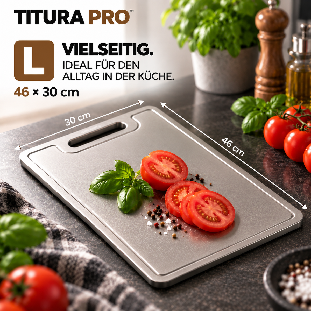 Titura Pro Titan-Schneidebrett – Sauber schneiden. Einfach reinigen.