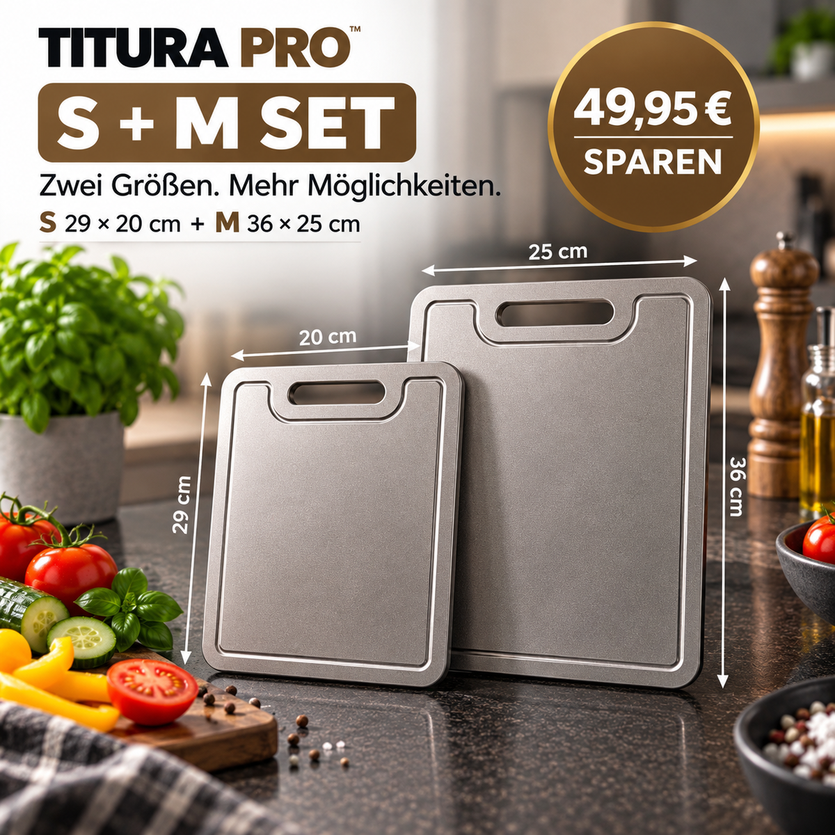 Titura Pro Titan-Schneidebrett – Sauber schneiden. Einfach reinigen.