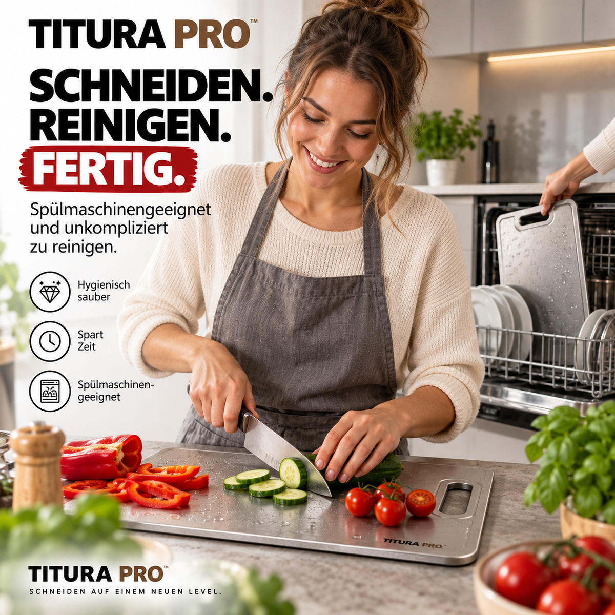 Titura Pro Titan-Schneidebrett – Sauber schneiden. Einfach reinigen.