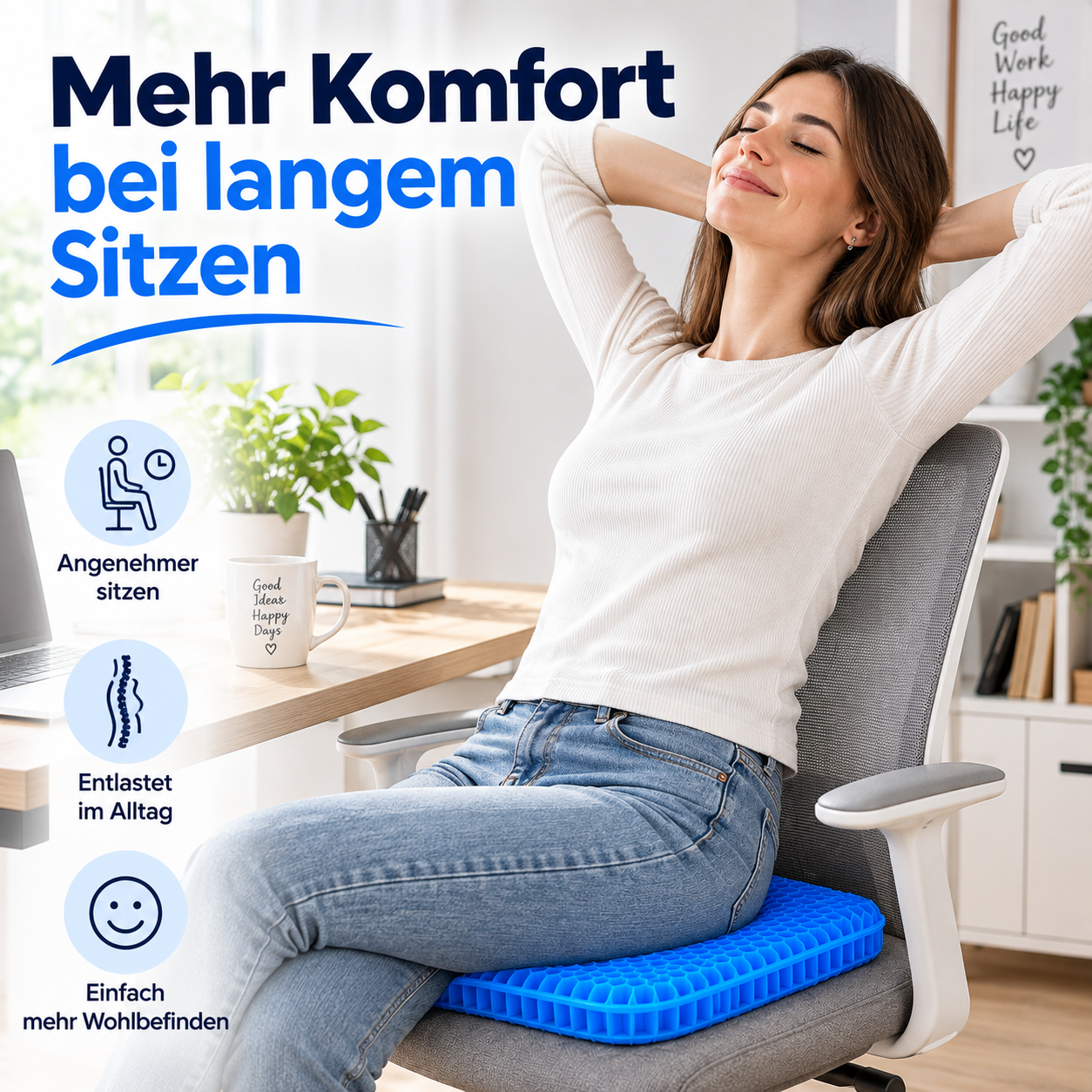 Sitvella Pro – Atmungsaktives Waben-Sitzkissen für mehr Sitzkomfort