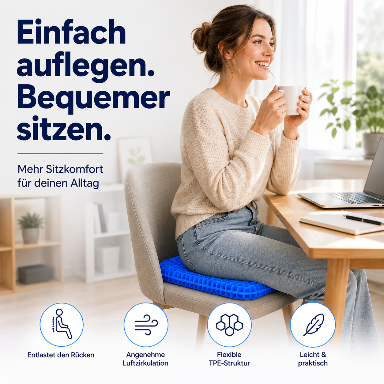 Sitvella Pro – Atmungsaktives Waben-Sitzkissen für mehr Sitzkomfort