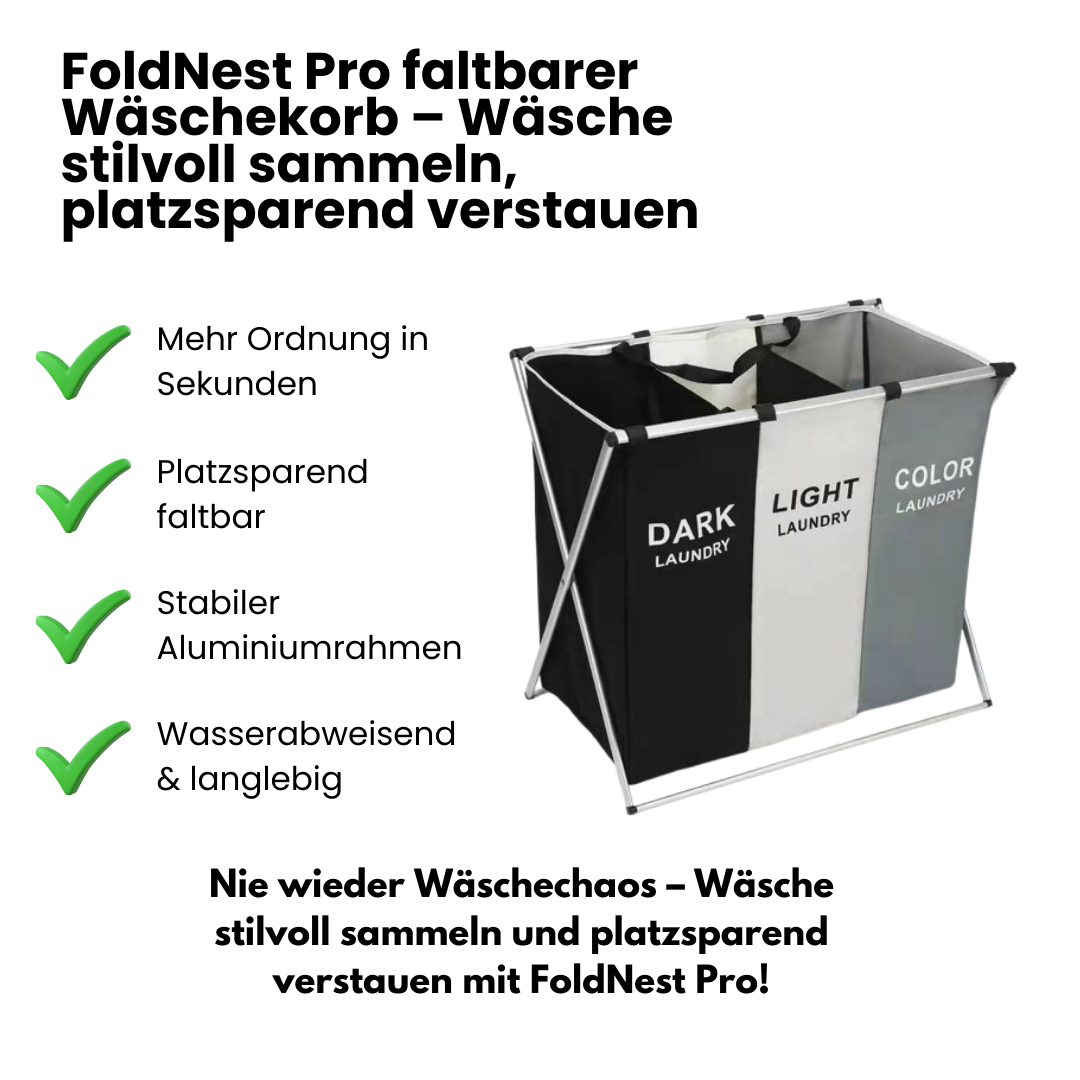 FoldNest Pro faltbarer Wäschekorb – Wäsche stilvoll sammeln, platzsparend verstauen