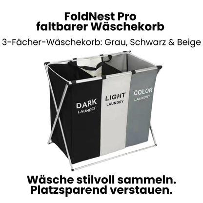 FoldNest Pro faltbarer Wäschekorb – Wäsche stilvoll sammeln, platzsparend verstauen